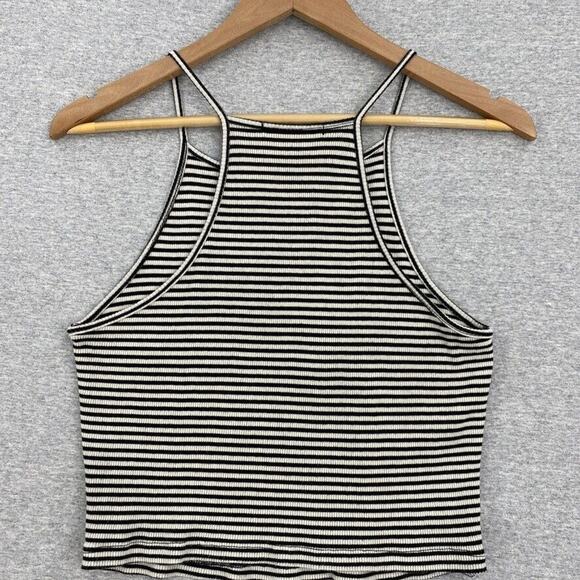 Brandy Melville Top Women One Size Black White Striped Tank Spaghetti Strap Crop - Picture 3 of 10